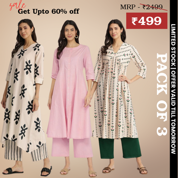 Pack of 3 Kurti Palazzo sets|soft, breathable & ideal for all-day wear | KP-15