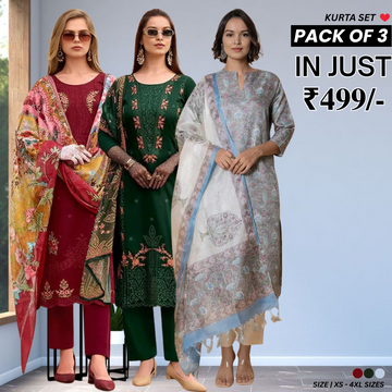 PACK OF 3 | Stylish Women’s Fancy Ethnic Kurta Set for Special Occasions | WK-02