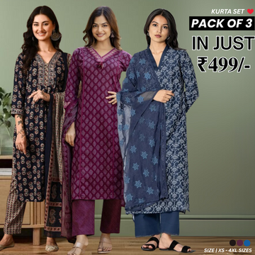 PACK OF 3 | Stylish Women’s Fancy Ethnic Kurta Set for Special Occasions | WK-03