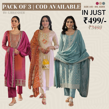 Pack of 3 | Elegant Silk Suit Set for Women | Festive & Party Wear | SS-06
