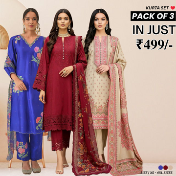 PACK OF 3 | Stylish Women’s Fancy Ethnic Kurta Set for Special Occasions | WK-08