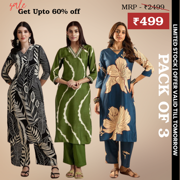 Pack of 3 Kurti Palazzo sets|soft, breathable & ideal for all-day wear | KP-08