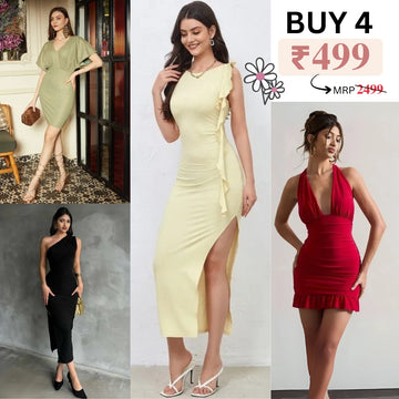 Pack of 4 Trendy Bodycon Styles | Women’s Fashion Dress Set | BS-10