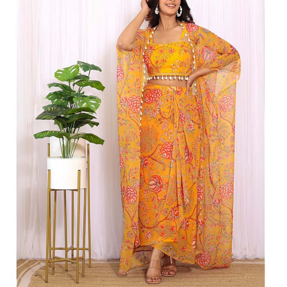 Elegant Indo-Western 3-Piece Combo | Jacket, Shrug, or Dupatta | IW-03