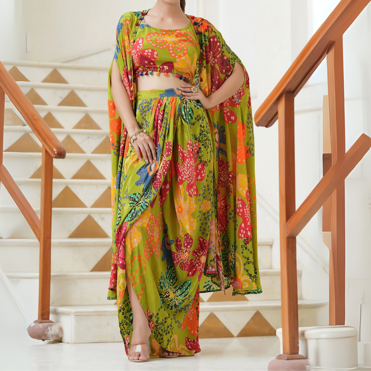 Elegant Indo-Western 3-Piece Combo | Jacket, Shrug, or Dupatta | IW-02