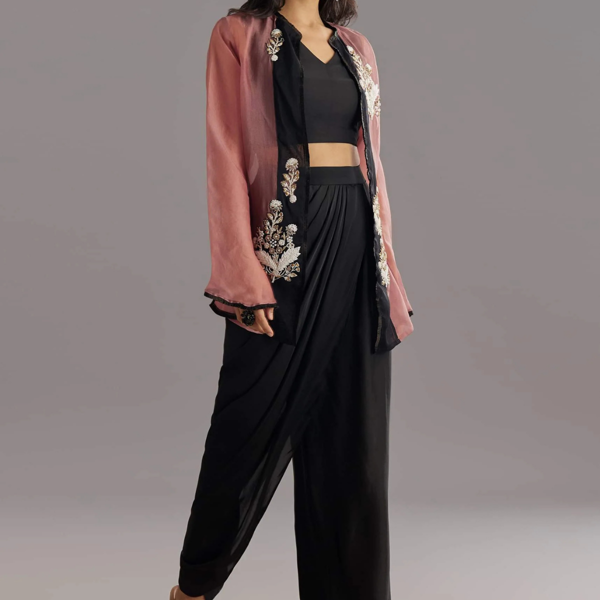 Elegant Indo-Western 3-Piece Combo | Jacket, Shrug, or Dupatta | IW-06