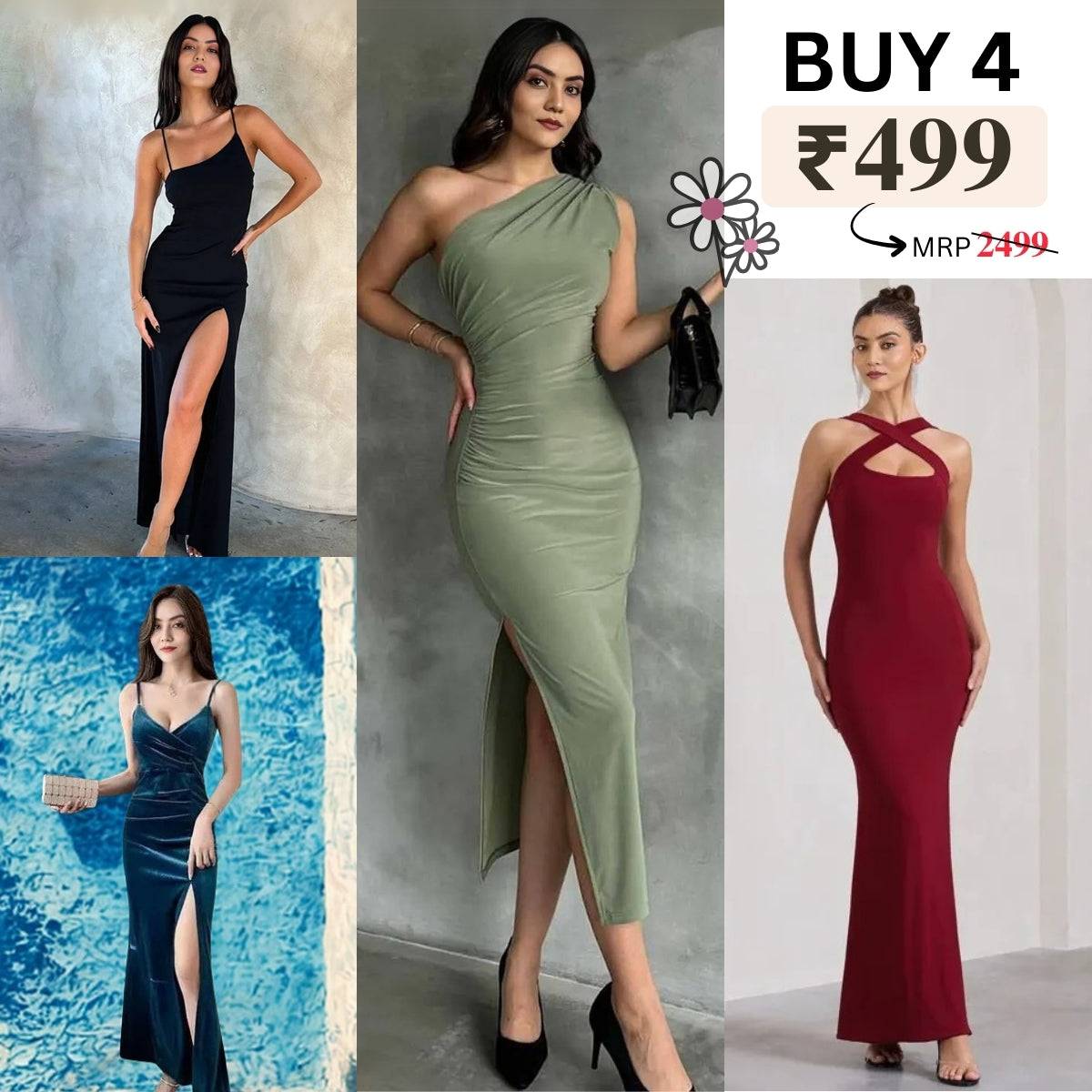 Pack of 4 Trendy Bodycon Styles | Women’s Fashion Dress Set | BS-01
