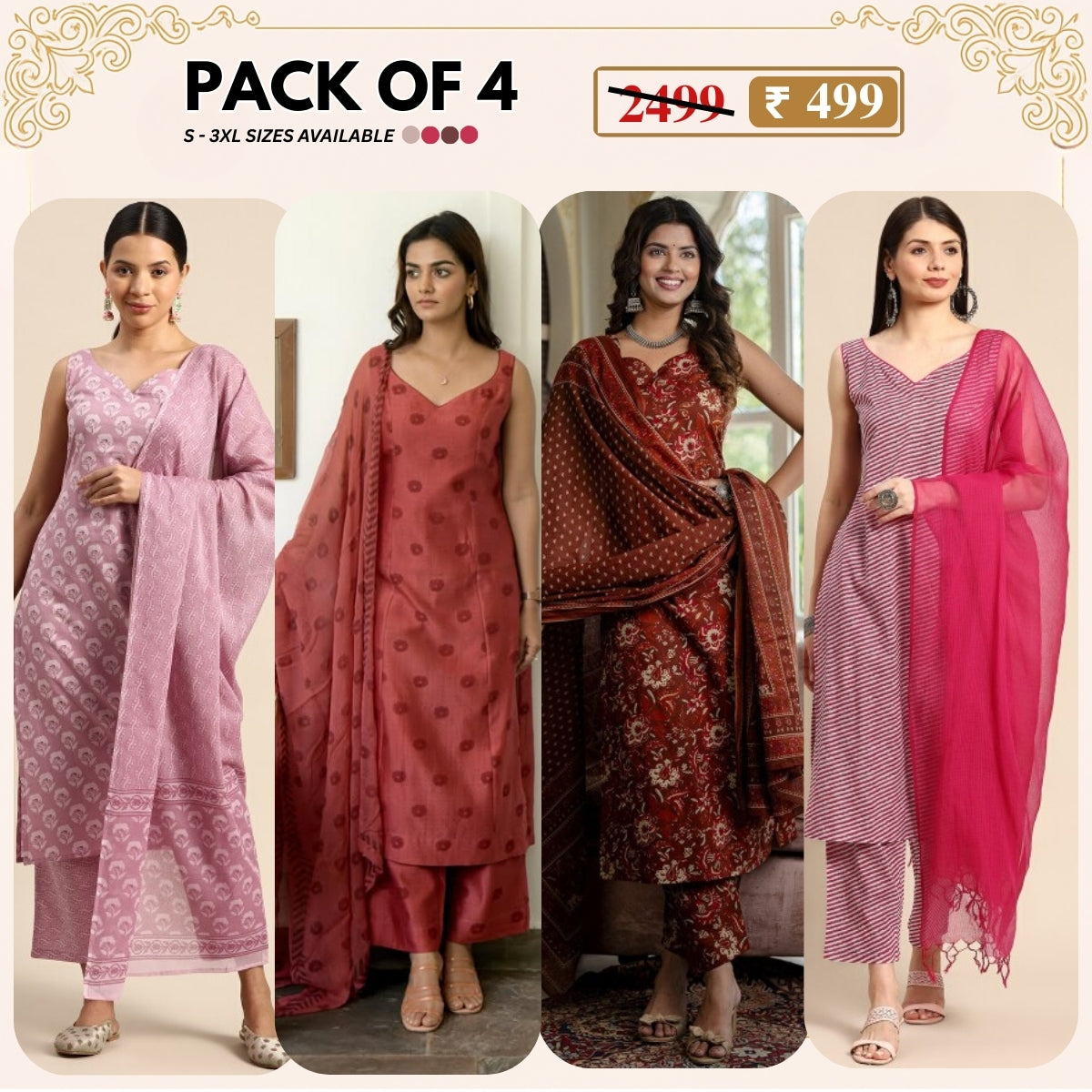 Designer 4-Piece Kurti Set with Matching Dupatta | MD-08