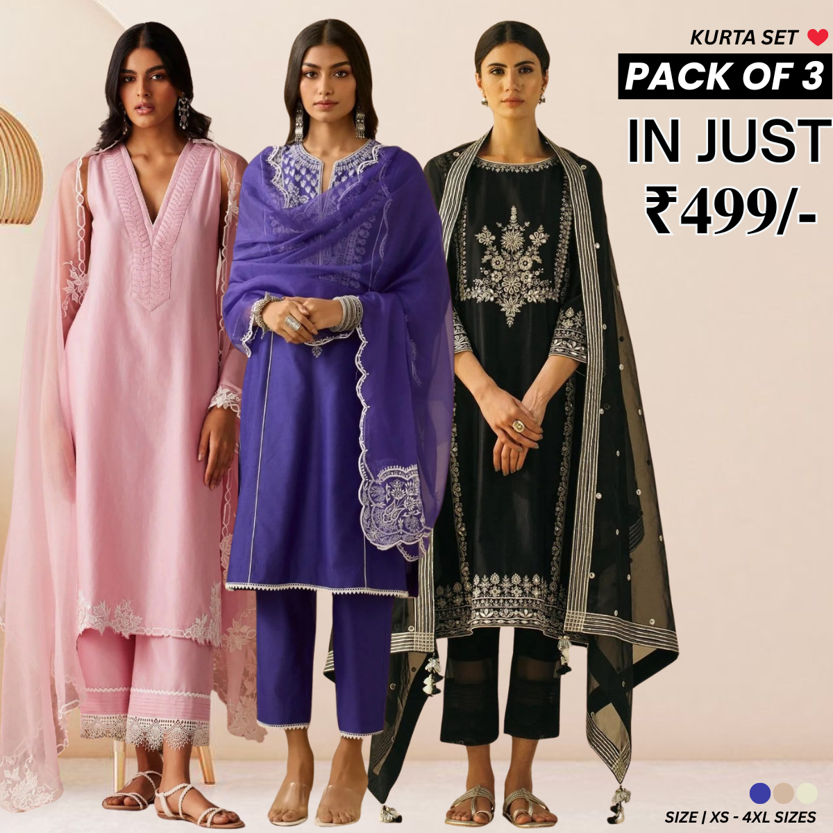 PACK OF 3 | Stylish Women’s Fancy Ethnic Kurta Set for Special Occasions | WK-01