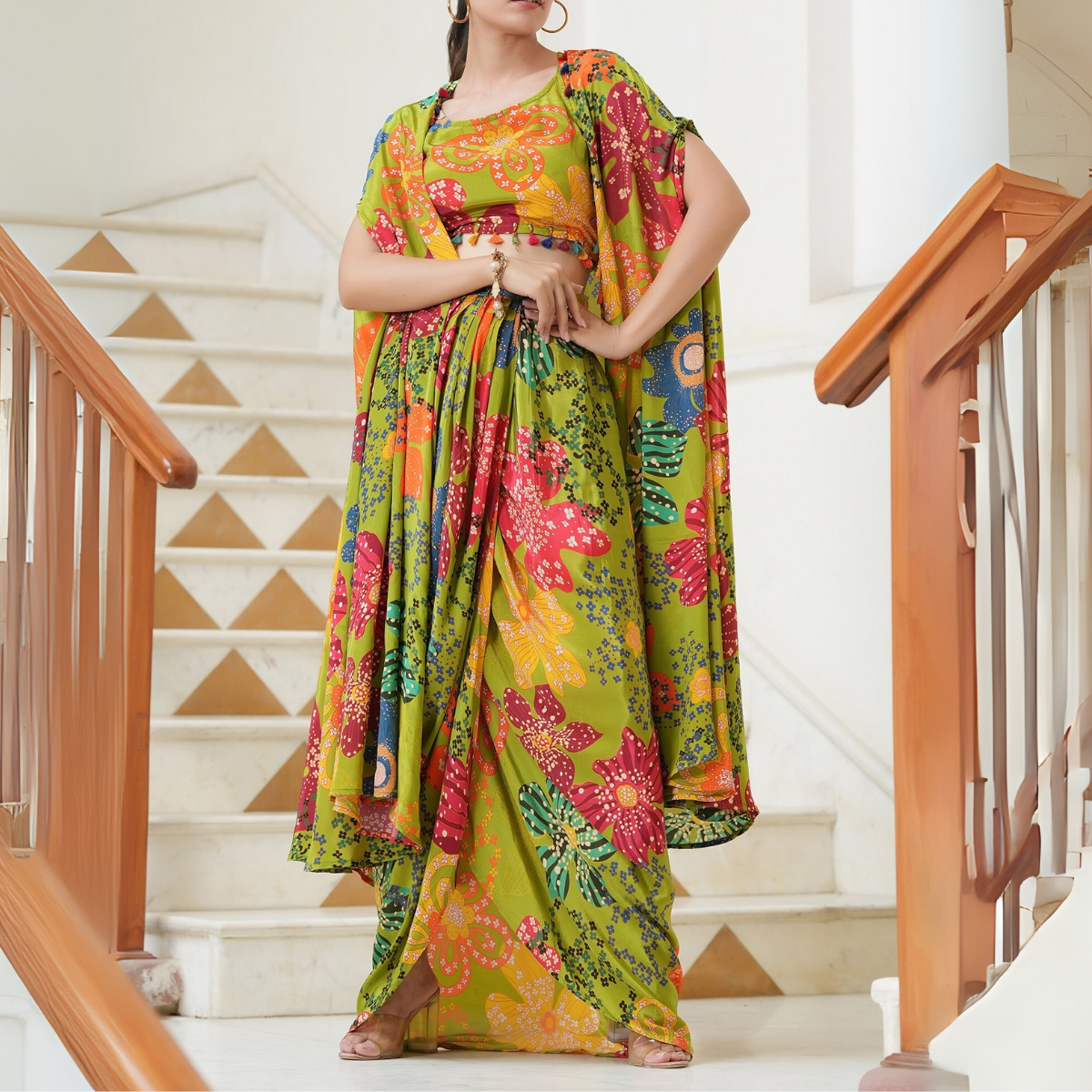 Elegant Indo-Western 3-Piece Combo | Jacket, Shrug, or Dupatta | IW-02