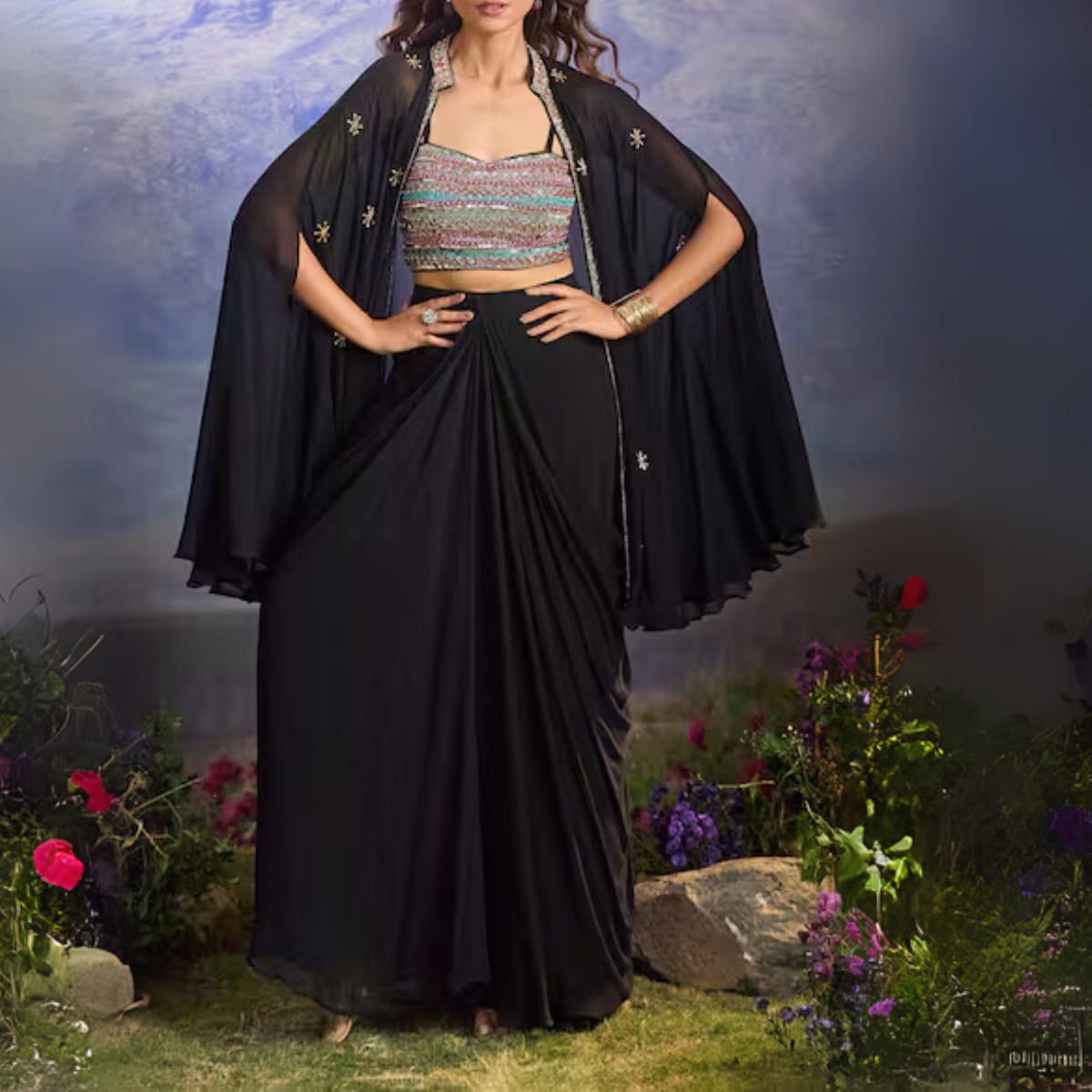 Elegant Indo-Western 3-Piece Combo | Jacket, Shrug, or Dupatta | IW-02
