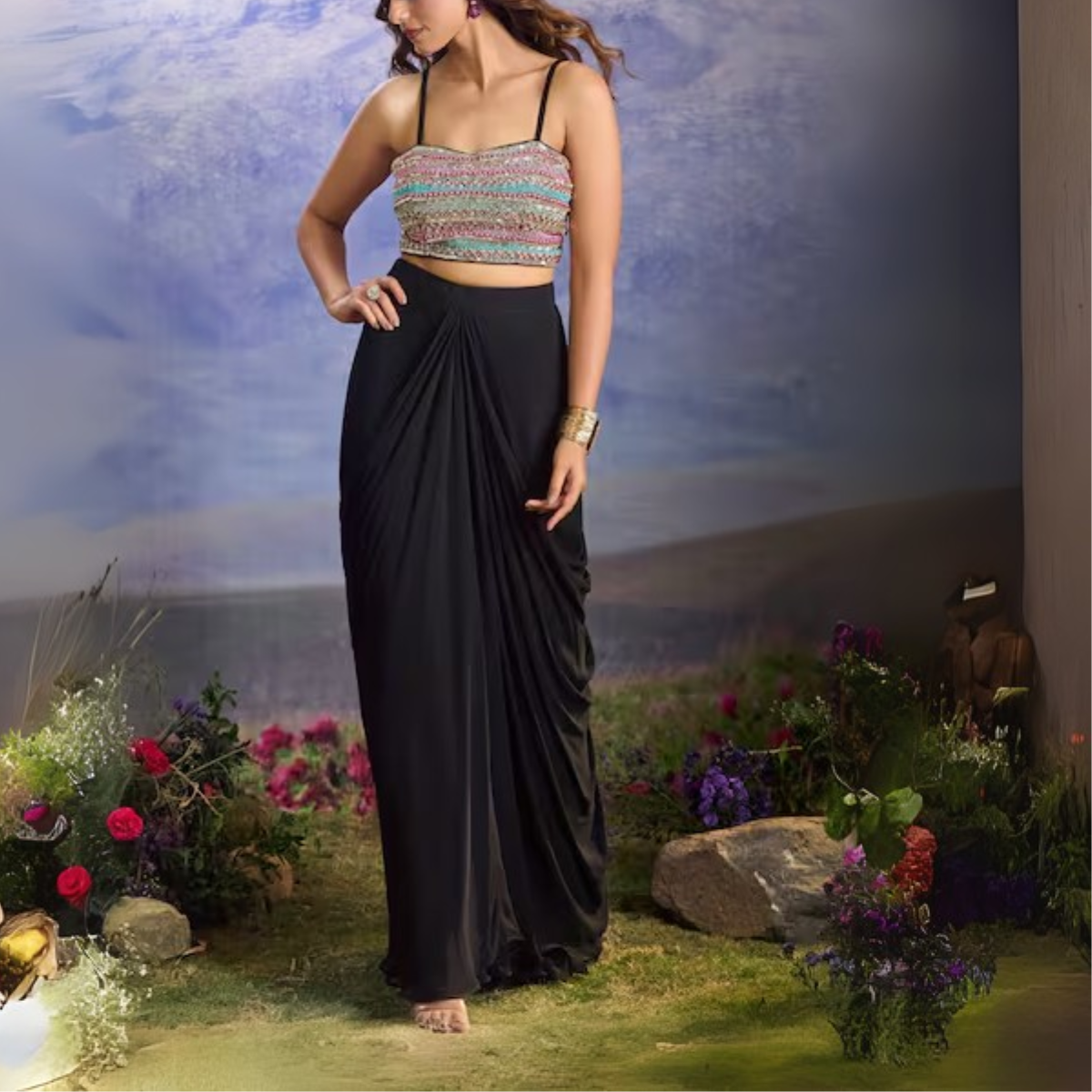 Elegant Indo-Western 3-Piece Combo | Jacket, Shrug, or Dupatta | IW-02