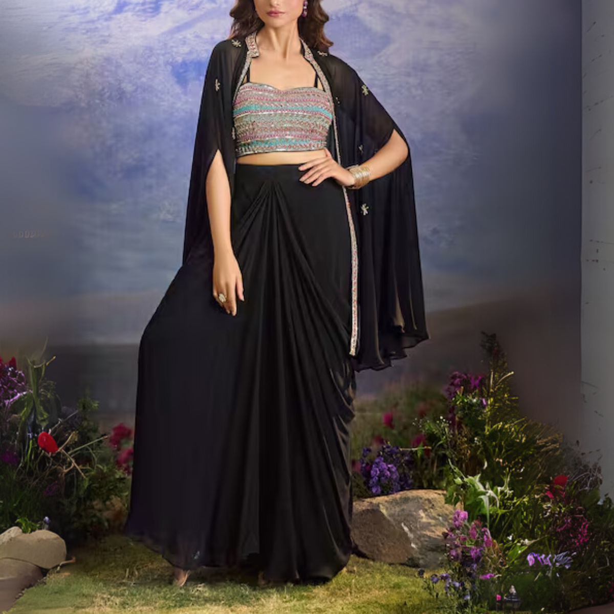 Elegant Indo-Western 3-Piece Combo | Jacket, Shrug, or Dupatta | IW-02