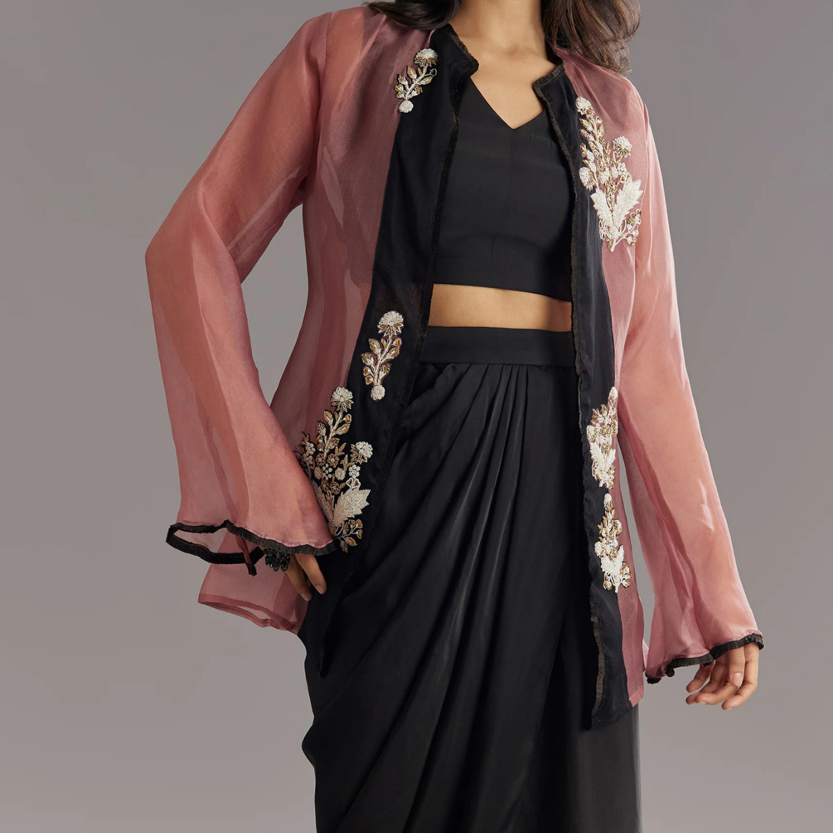 Elegant Indo-Western 3-Piece Combo | Jacket, Shrug, or Dupatta | IW-06