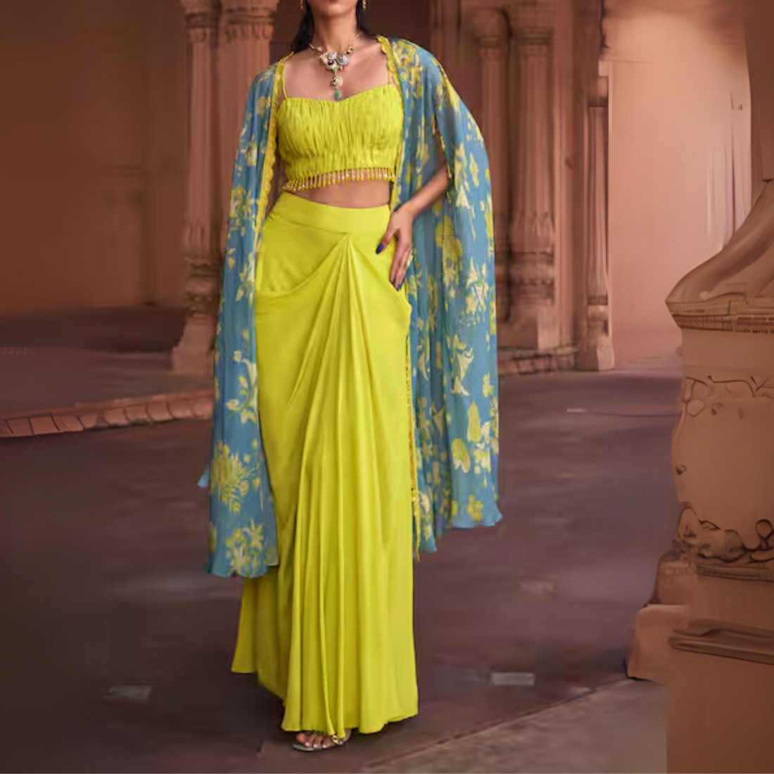 Elegant Indo-Western 3-Piece Combo | Jacket, Shrug, or Dupatta | IW-02