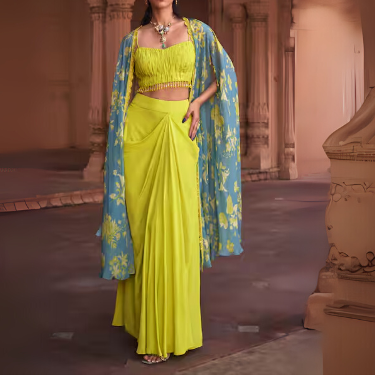 Elegant Indo-Western 3-Piece Combo | Jacket, Shrug, or Dupatta | IW-02