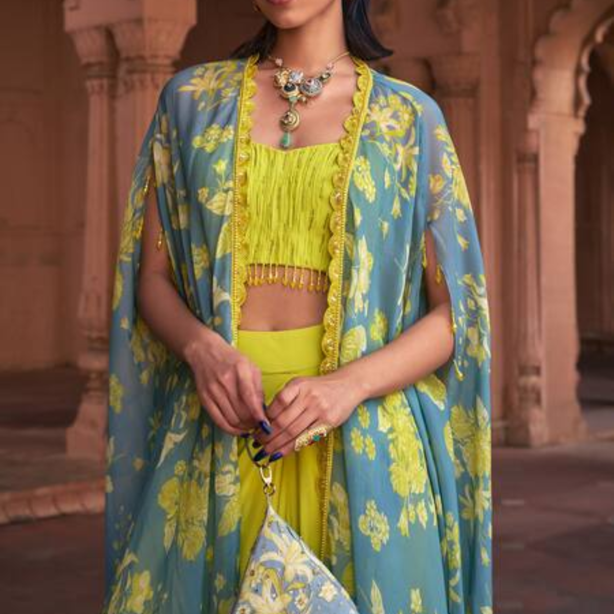 Elegant Indo-Western 3-Piece Combo | Jacket, Shrug, or Dupatta | IW-02