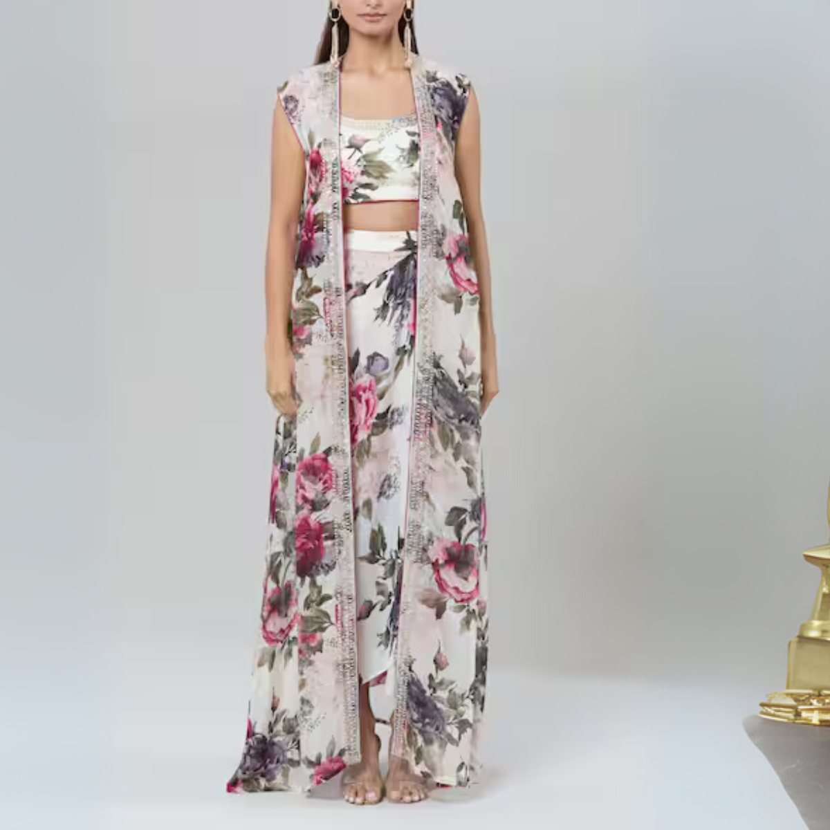 Elegant Indo-Western 3-Piece Combo | Jacket, Shrug, or Dupatta | IW-01