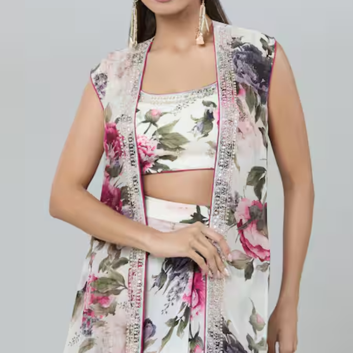 Elegant Indo-Western 3-Piece Combo | Jacket, Shrug, or Dupatta | IW-01