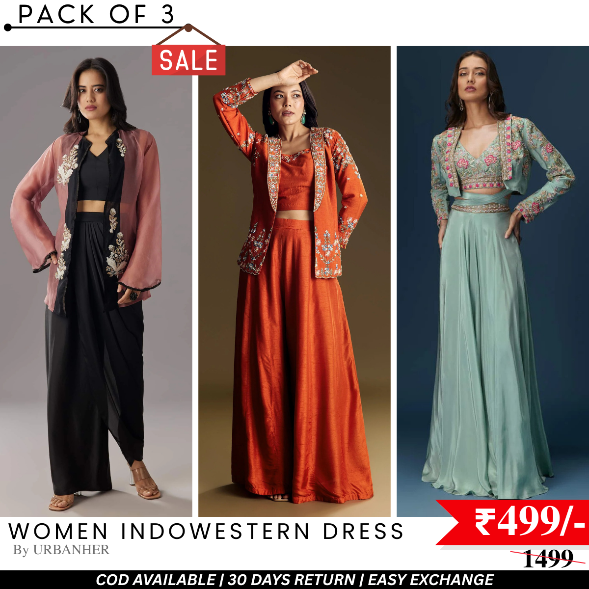 Elegant Indo-Western 3-Piece Combo | Jacket, Shrug, or Dupatta | IW-06