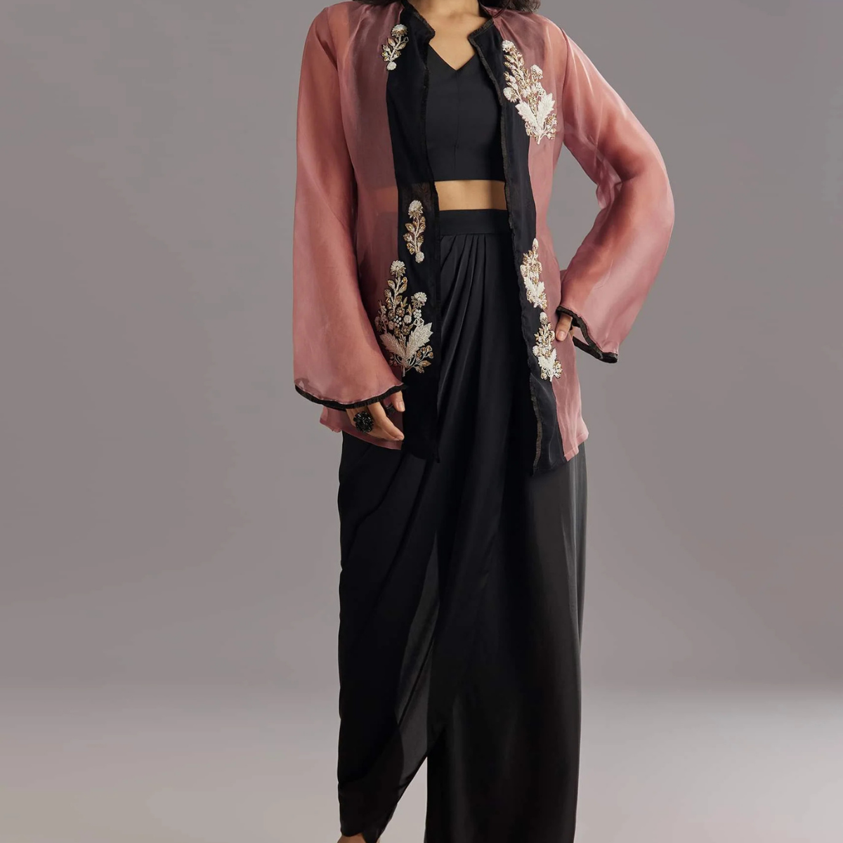 Elegant Indo-Western 3-Piece Combo | Jacket, Shrug, or Dupatta | IW-06
