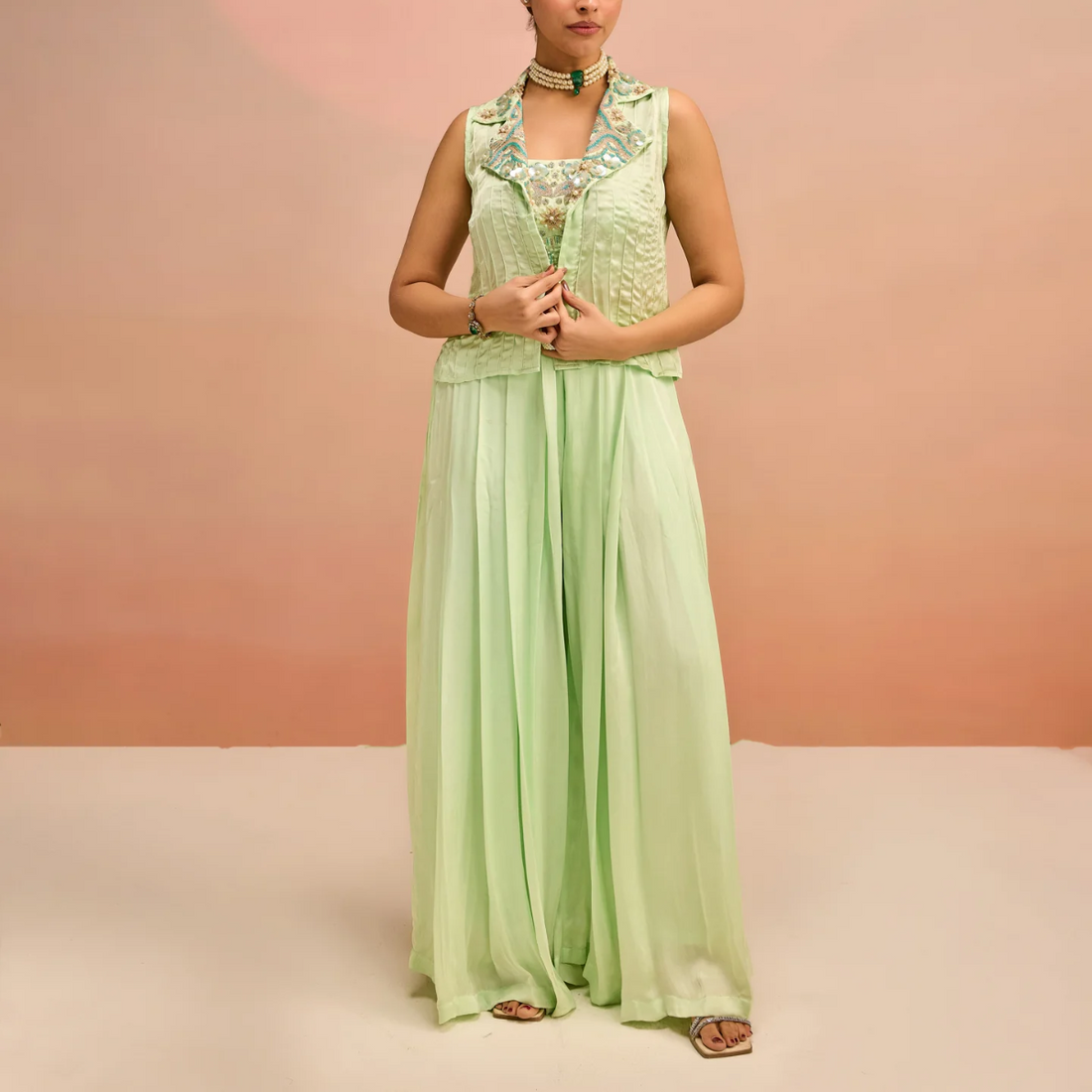 Elegant Indo-Western 3-Piece Combo | Jacket, Shrug, or Dupatta | IW-04
