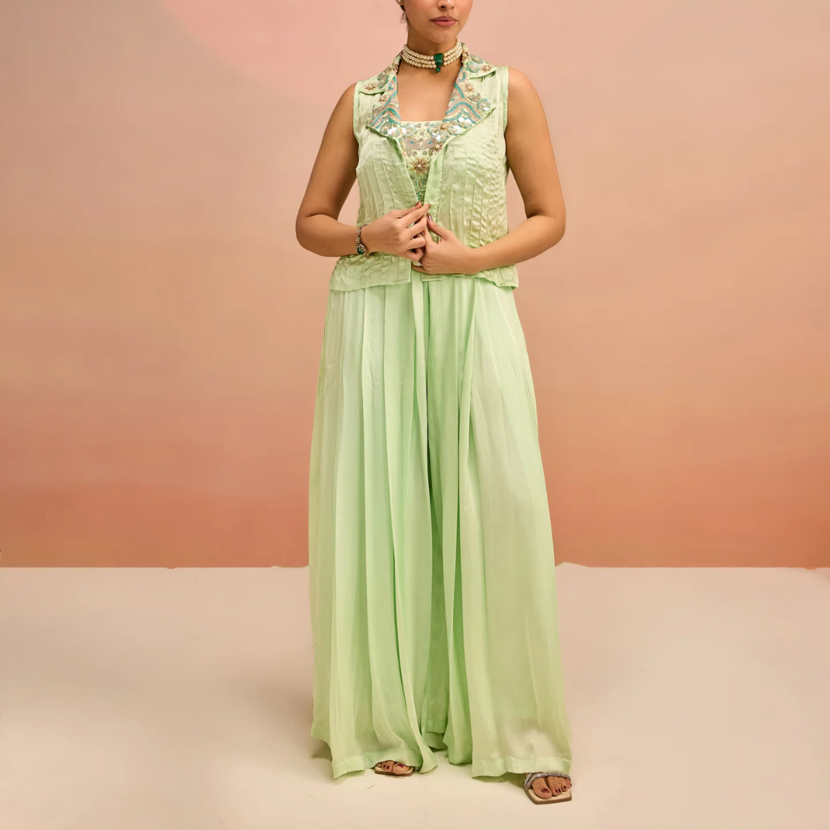 Elegant Indo-Western 3-Piece Combo | Jacket, Shrug, or Dupatta | IW-04