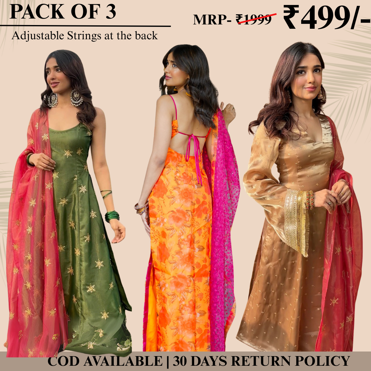 Embrace Elegance with Our 3-Piece Adjustable Kurti, Pant & Dupatta Set | PACK OF 3 | AK-03