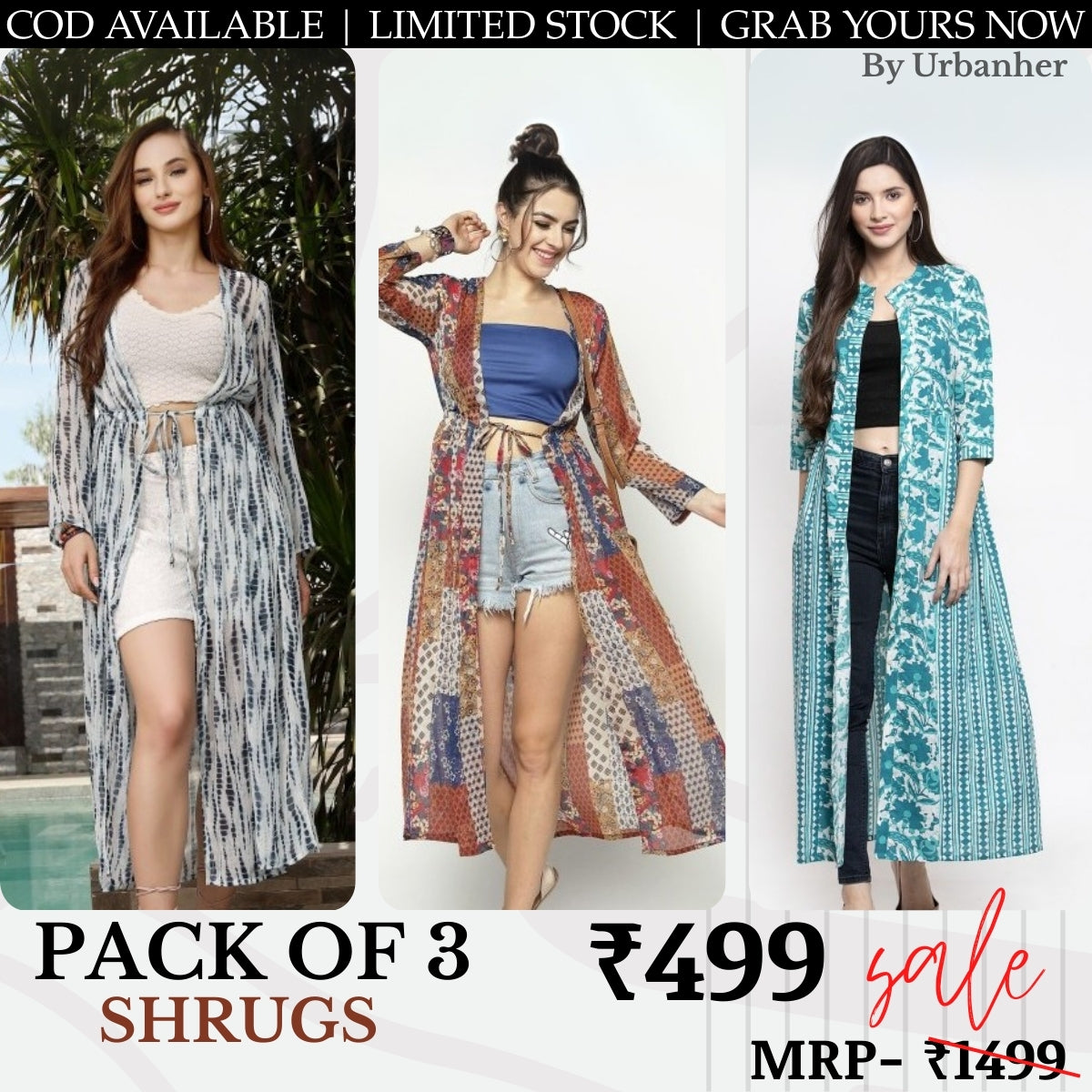 Women 3 Stylish Shrugs in One Combo | Lightweight, Layer-Ready, Everyday Wear | SC-04