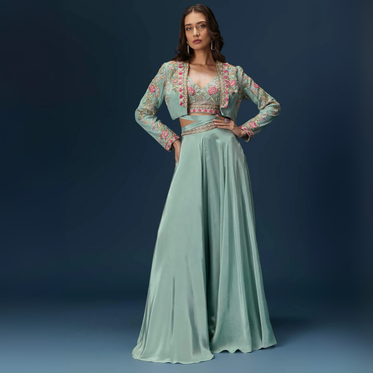 Elegant Indo-Western 3-Piece Combo | Jacket, Shrug, or Dupatta | IW-11