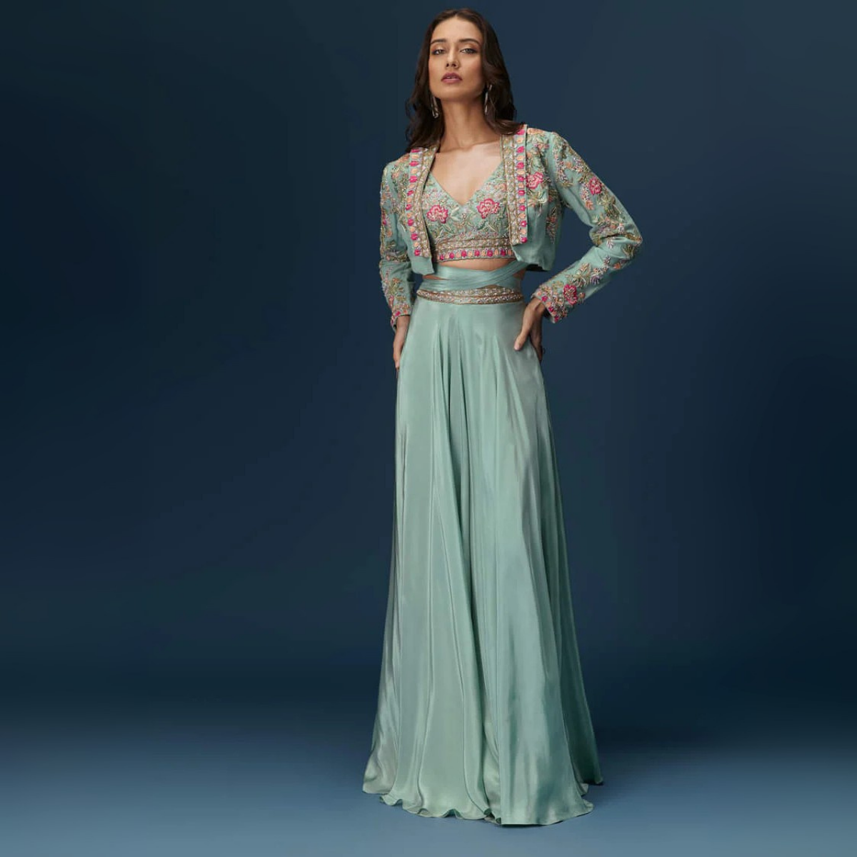Elegant Indo-Western 3-Piece Combo | Jacket, Shrug, or Dupatta | IW-06