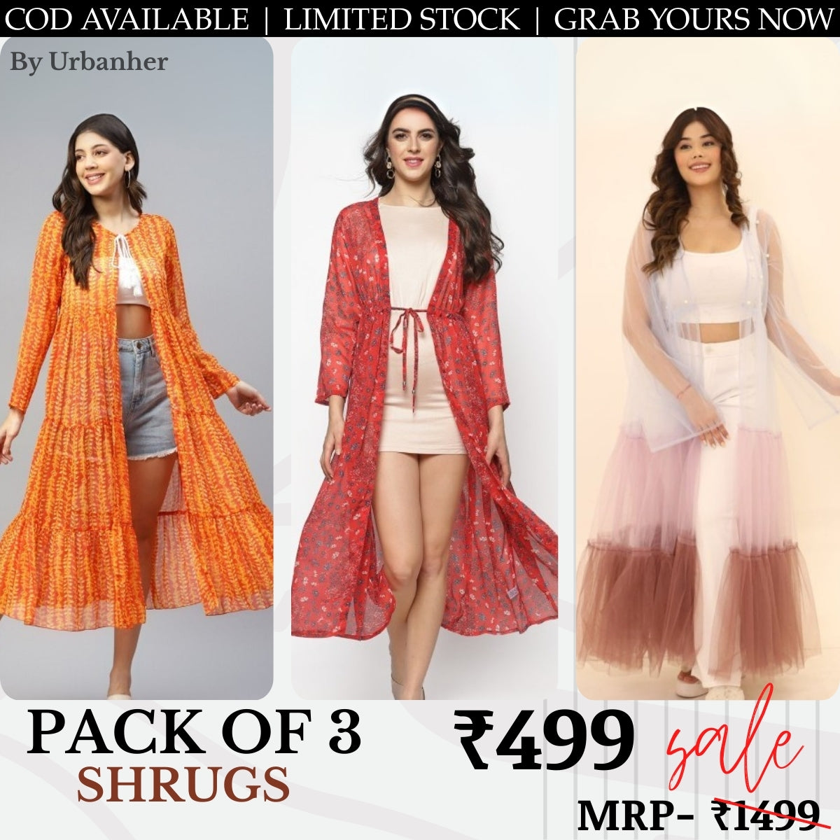 Women 3 Stylish Shrugs in One Combo | Lightweight, Layer-Ready, Everyday Wear | SC-05