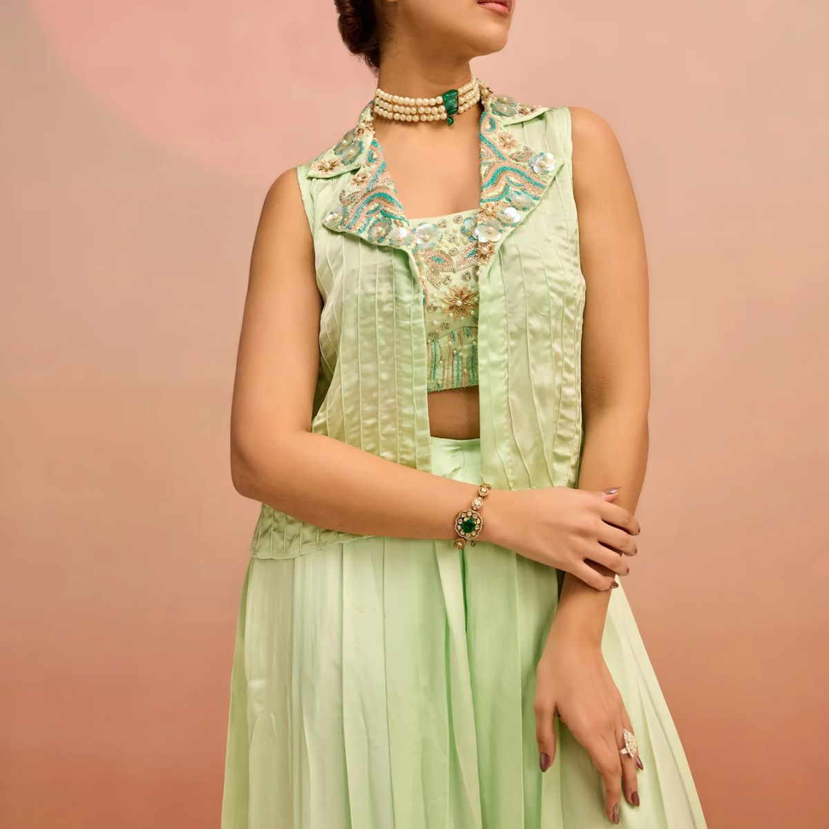 Elegant Indo-Western 3-Piece Combo | Jacket, Shrug, or Dupatta | IW-04
