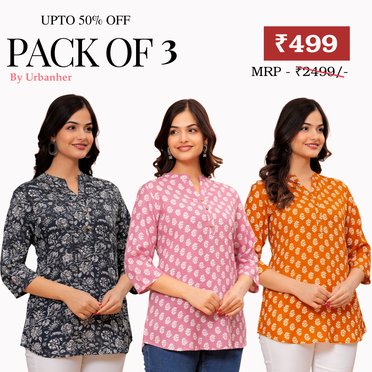 3 Floral Kurtis in one perfect combo |  soft, classic, and effortlessly stylish | SC-01