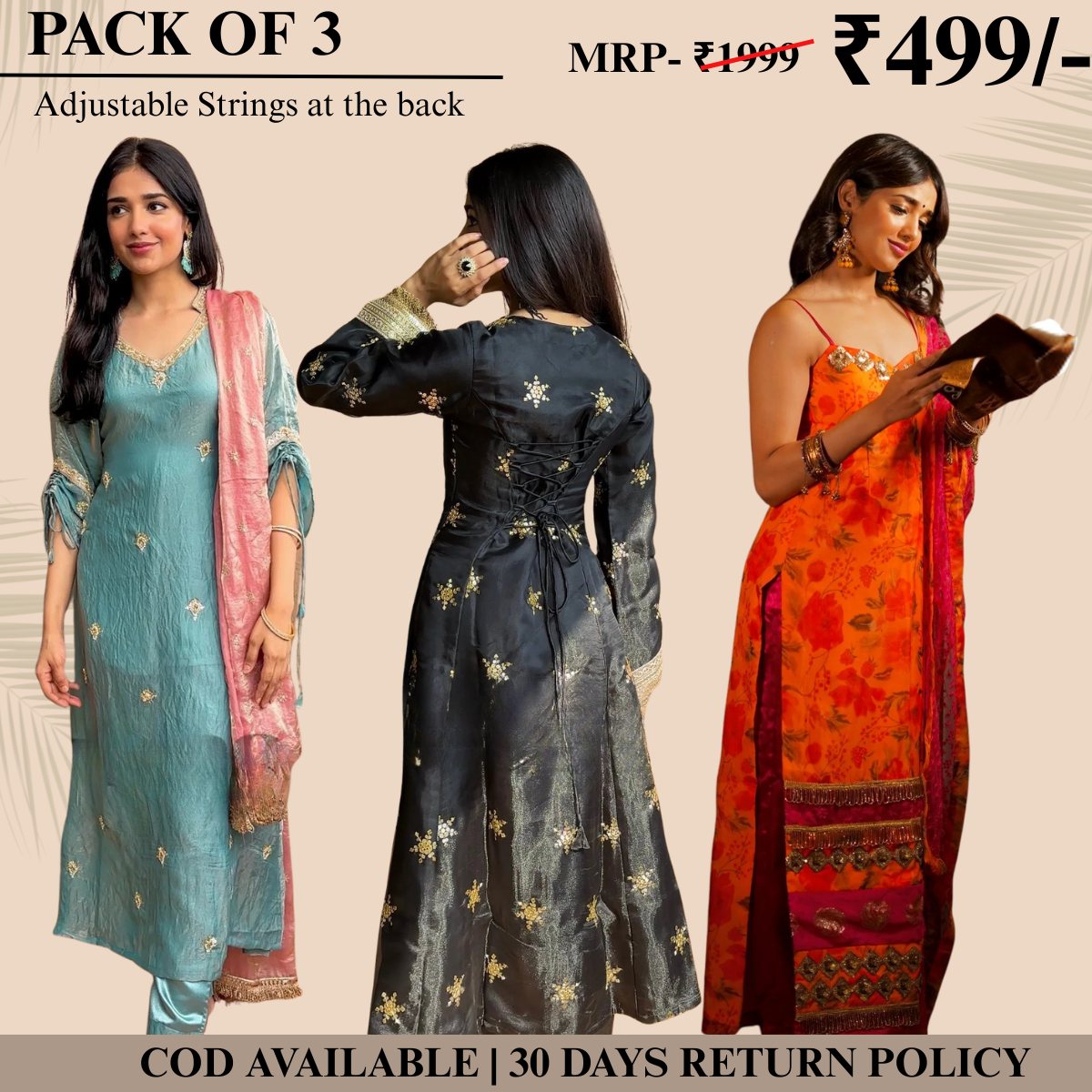 Embrace Elegance with Our 3-Piece Adjustable Kurti, Pant & Dupatta Set | PACK OF 3 | AK-04