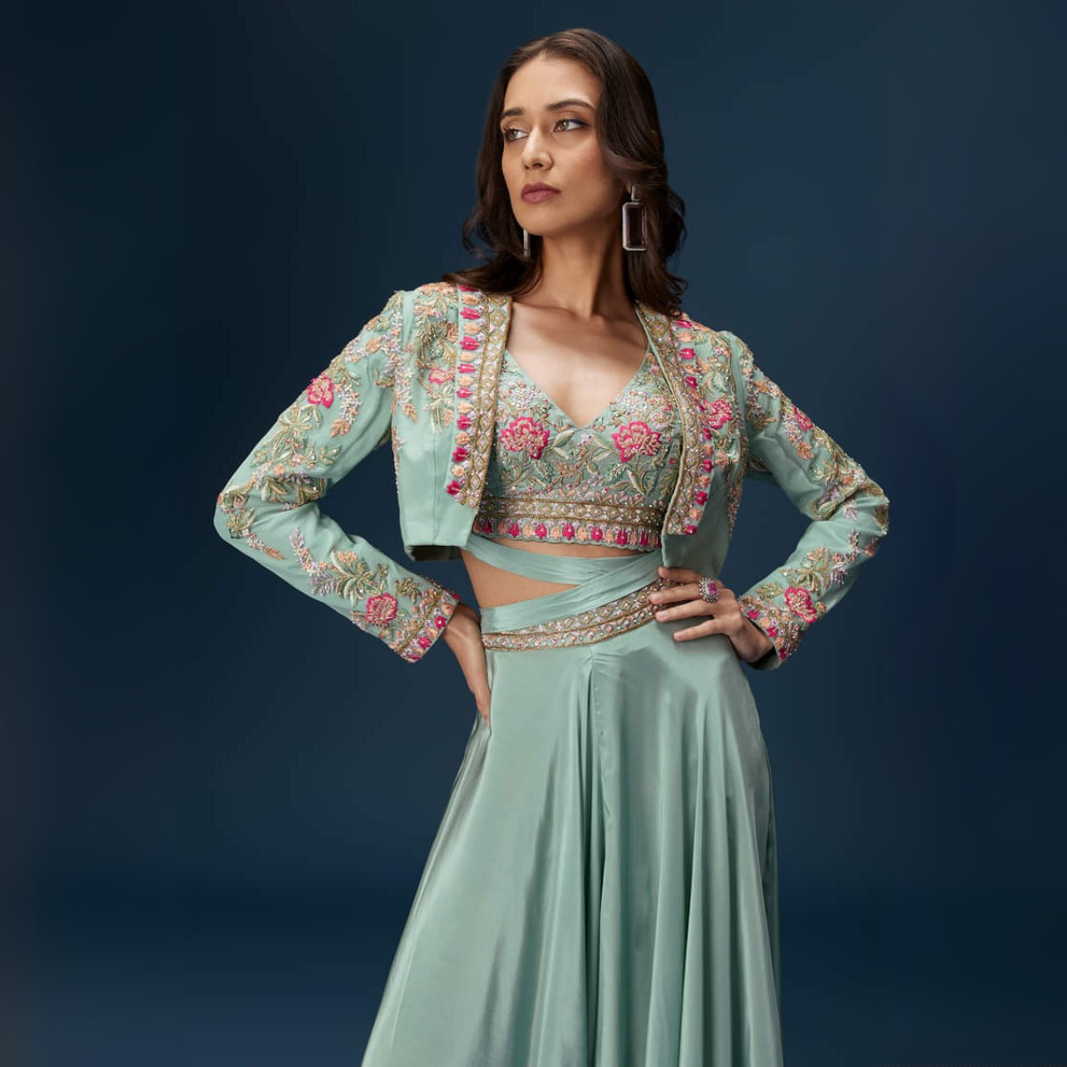 Elegant Indo-Western 3-Piece Combo | Jacket, Shrug, or Dupatta | IW-06