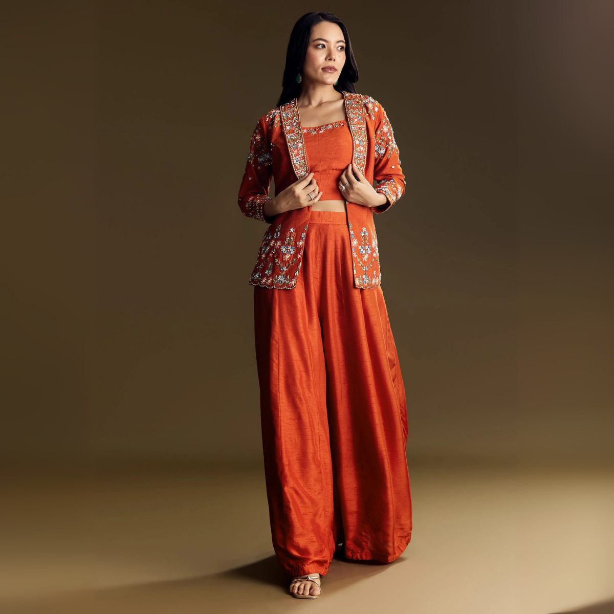 Elegant Indo-Western 3-Piece Combo | Jacket, Shrug, or Dupatta | IW-06