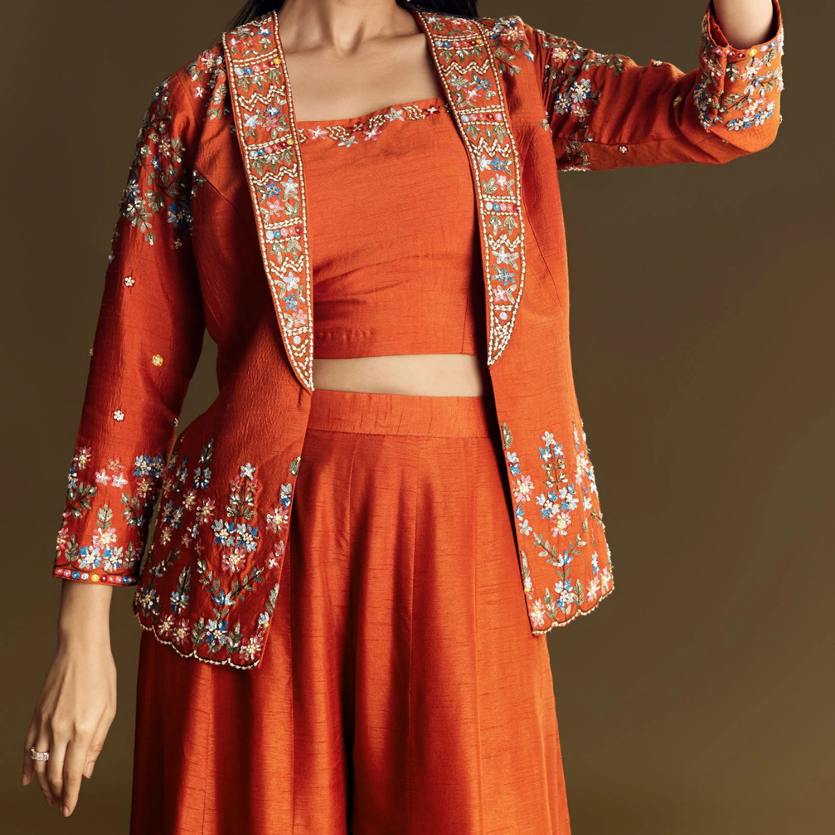 Elegant Indo-Western 3-Piece Combo | Jacket, Shrug, or Dupatta | IW-11