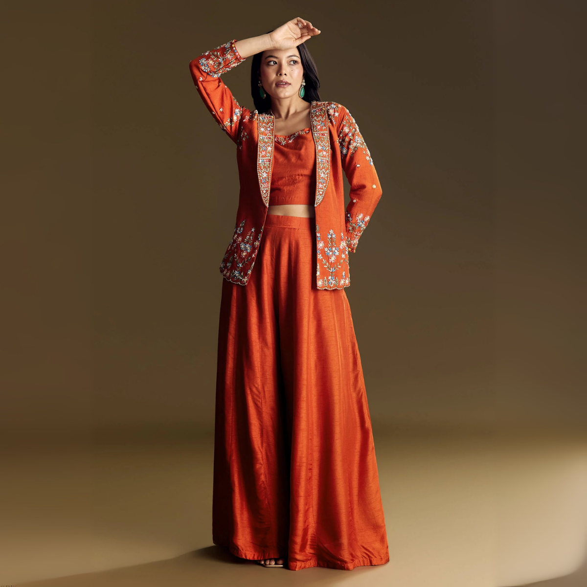 Elegant Indo-Western 3-Piece Combo | Jacket, Shrug, or Dupatta | IW-06