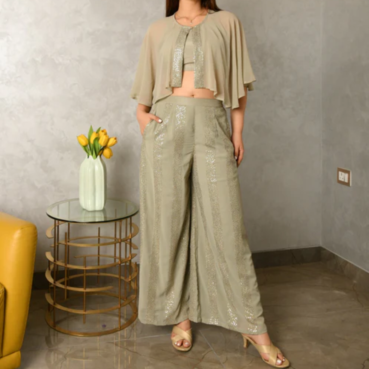 Elegant Indo-Western 3-Piece Combo | Jacket, Shrug, or Dupatta | IW-03