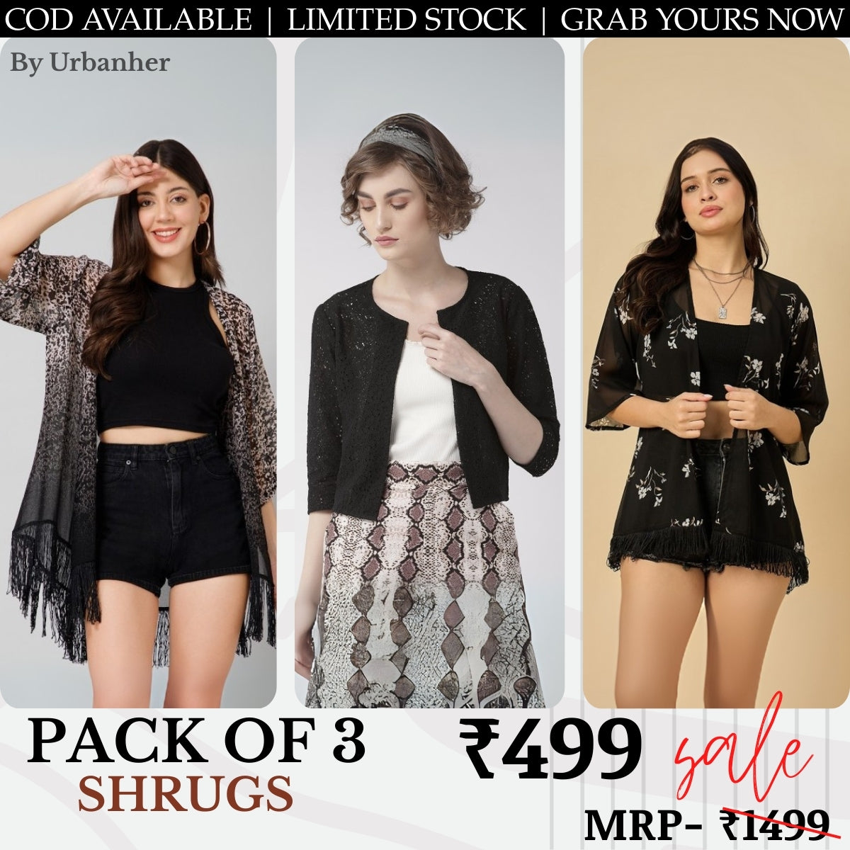 Women 3 Stylish Shrugs in One Combo | Lightweight, Layer-Ready, Everyday Wear | SC-06