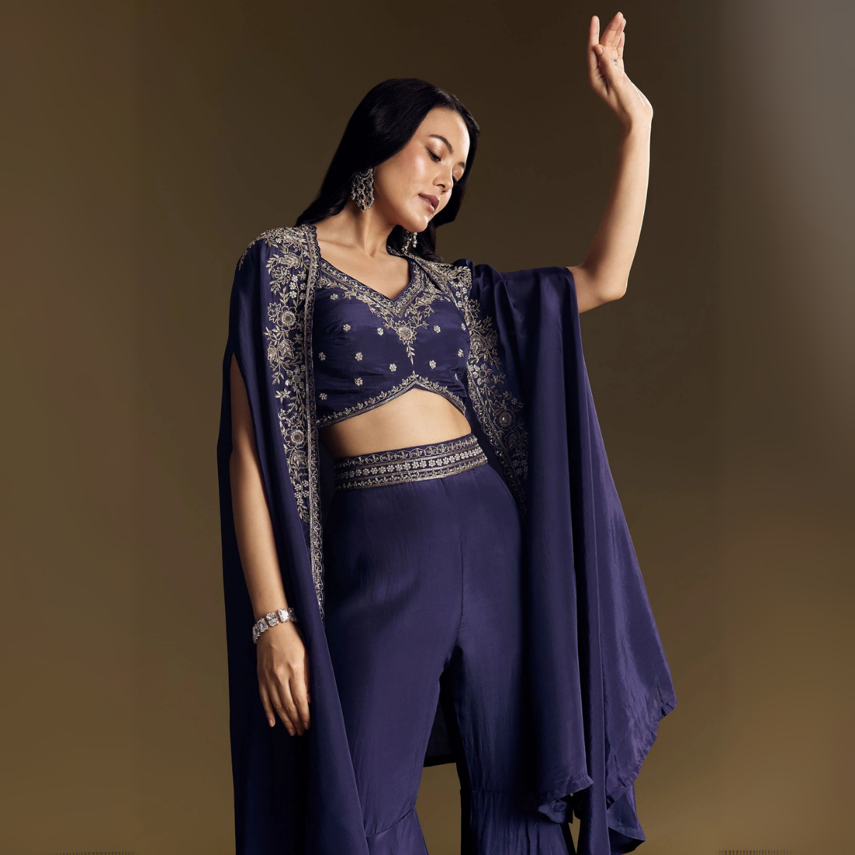 Elegant Indo-Western 3-Piece Combo | Jacket, Shrug, or Dupatta | IW-12