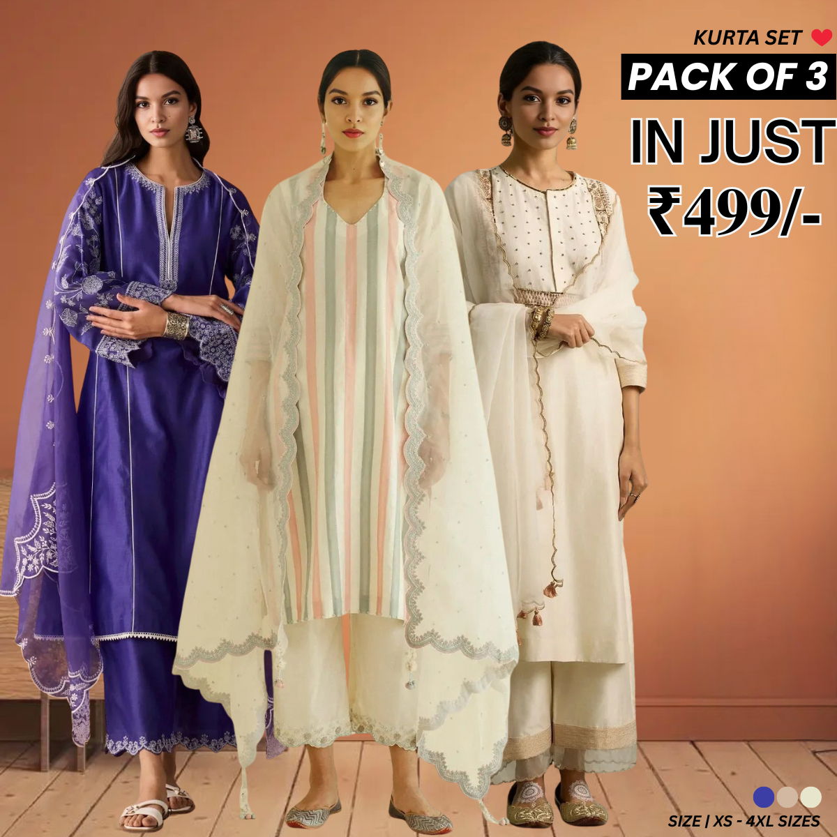 PACK OF 3 | Stylish Women’s Fancy Ethnic Kurta Set for Special Occasions | WK-07