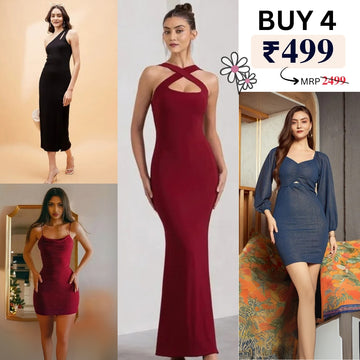 Pack of 4 Trendy Bodycon Styles | Women’s Fashion Dress Set | BS-07