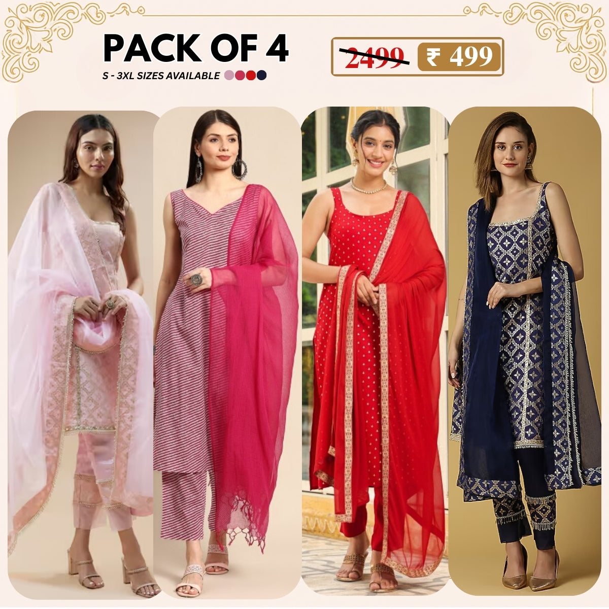 Designer 4-Piece Kurti Set with Matching Dupatta | MD-04