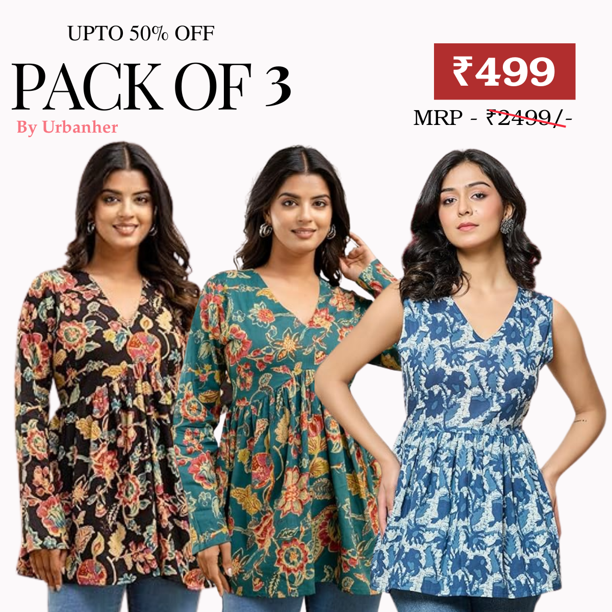3 Floral Kurtis in one perfect combo | soft, classic, and effortlessly stylish | SC- 10